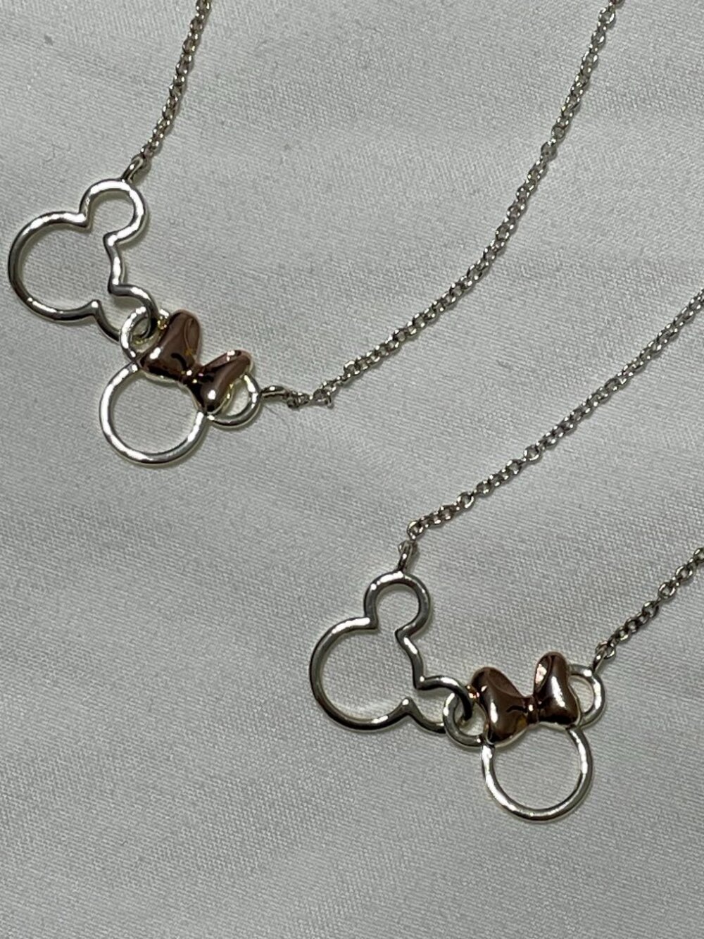 Official Disney Mickey & Minnie Mouse Necklace Set of 2 & Matching Metal Frame